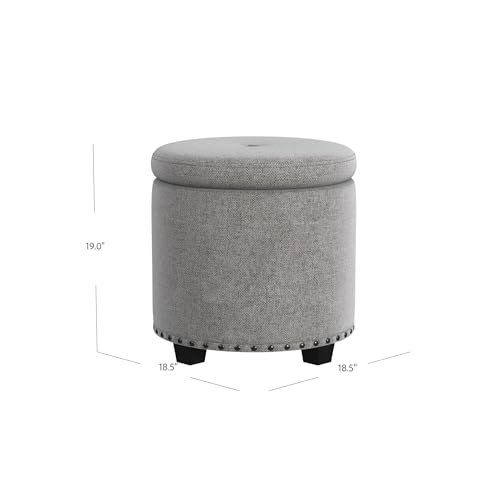 HomePop 18.5" Round Storage Ottoman with Nailheads - Grey Woven - color: Grey Woven