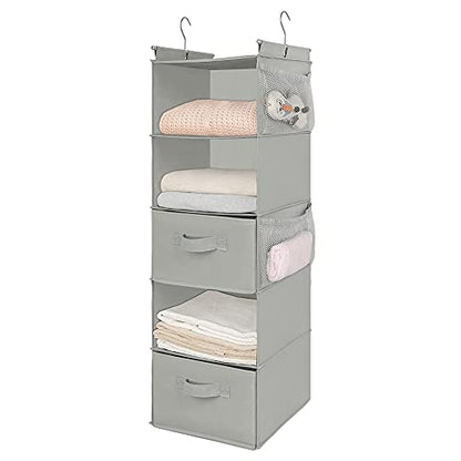 MAX Houser 5 Tier Shelf Hanging Closet Organizer, Cloth Hanging Shelf with 2 Sturdy Hooks for Storage, Foldable (Light Grey-D2) - color: Lightgrey-1