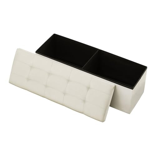 VEVOR Foldable Storage Ottoman Bench, End of Bed Bench with Side Bags, Folding Upholstered Storage Chest Supports 660 lbs, Linen Bed Ottoman with Large Space for Living Room, Bedroom, Entryway, Beige - color: Beige, style: Foldable - Rectangle