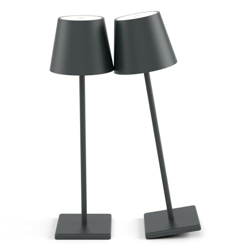 2 Packs LED Cordless Table Lamp, Rechargeable Battery Desk lamp 5000mAh Battery Operated Stepless Dimming Modern Portable Table Light for Restaurant/Table/Bedroom/Outdoor IP54 Waterproof (Anthracite) - color: Anthracite-3000k, size: 2-Pack