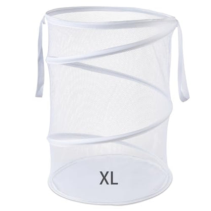 Seiritex Mesh Popup Laundry Hamper 115L Collapsible Laundry Basket Extra Large Capacity Foldable Clothing Storage Basket with Handles No Lid 26 H x 18 W x 18 L (White) - color: White-1