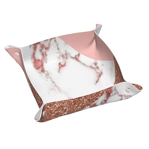 Pink White Marble Glitter Leather Vanity Tray Desktop Storage Organizer Decor Catchall Perfume Bathroom Valet Tray Nightstand Caddy Holder for Remote Controller Keys Phone Wallet Coin Jewelry, S - color: Pink White Marble Glitter, size: 7.9" x 7.9" x 0.2"