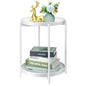 Danpinera 2 Tier Metal Side Table with Removable Tray - Round Accent Table, Anti-Rust White Nightstand for Bedroom, Balcony, Patio - color: White