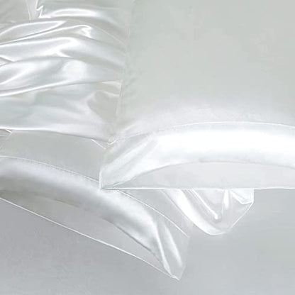 Homiest 3pcs Satin Sheets Set Luxury Silky Satin Bedding Set with Deep Pocket, 1 Fitted Sheet + 1 Flat Sheet + 1 Pillowcase (Twin XL Size, White) - color: White, size: Deep pocket - Twin XL size