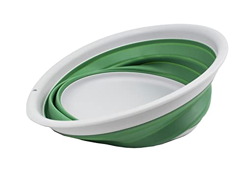 SAMMART 7.5L (1.98 Gallon) Collapsible Tub - Foldable Dish Tub - Portable Washing Basin - Space Saving Plastic Washtub (Light Grey/Dark Sea Green)