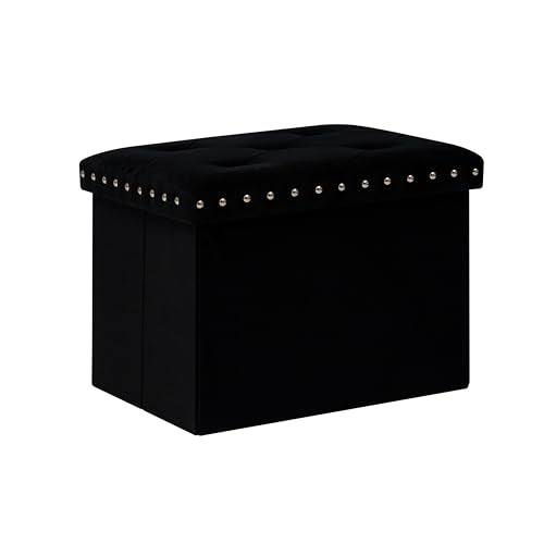 B FSOBEIIALEO Storage Ottoman Cube Folding Tufted Ottomans, Storage Boxes Footrest for Bedroom, Luxury Velvet Fabric 16.5 * 12.6 * 12.6 Inches Black - color: Black, size: 16.5"D x 12.6"W x 12.6"H