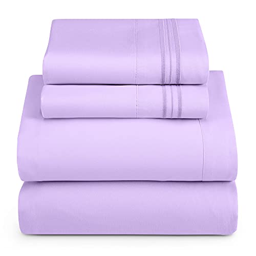 Hearth & Harbor Twin Size Sheets - 3 Piece Bed Sheet Set, Hotel Luxury Double Brushed Bed Sheets - Extra Soft Bedding Sheets & Pillowcases, Twin, Lavender - color: Lavender, size: Twin