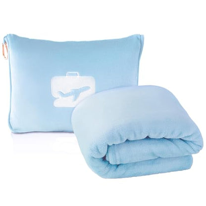 EverSnug Travel Blanket and Pillow - Ultra-Soft, Compact & Lightweight, 65x40 Inches, with Carry Case, Luggage Sleeve & Backpack Clip for Airplane Comfort (Ice Blue) - color: Ice Blue