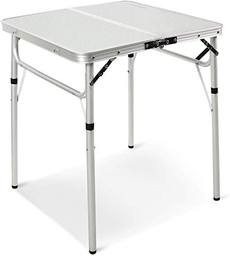 REDCAMP Small Square Folding Table 2 Feet, Portable Aluminum Camping Table Adjustable Height Lightweight for Picnic Beach Outdoor Indoor, White 24 x 24 inch - size: 2-Feet Square (2 heights 10"/27")