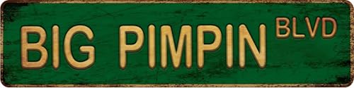 Vintage Metal BIG PIMPIN BLVD Street Sign, 4x16 in, Wall Art Decoration, Retro Tin - color: sign6
