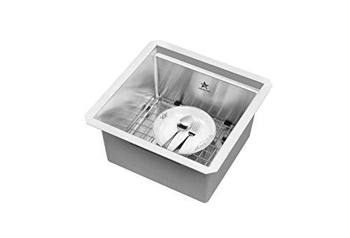 STARSTAR Workstation Ledge Undermount Single Bowl 304 Stainless Steel Kitchen Sink, With Grid, Cutting Board (15 x 15) - size: 15 x 15