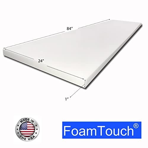 FoamTouch 1" x 24" x 84" Upholstery Foam Cushion High Density Standard (Seat Replacement, Upholstery Sheet, Foam Padding), White - size: 1" x 24" x 84"