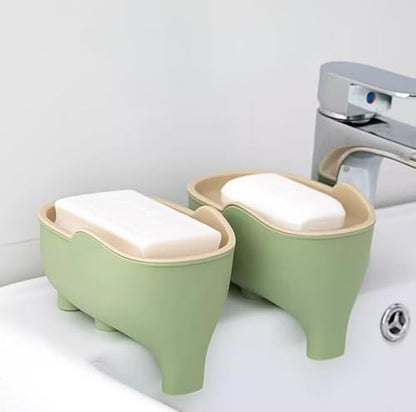 Cute Elephant Soap Dish Holder Tray Plastic Sink Self Draining Suitable for Kitchen Bathroom Bar Shower Bath Kitsch Large Shelf Drainage,Gray - color: C-gray