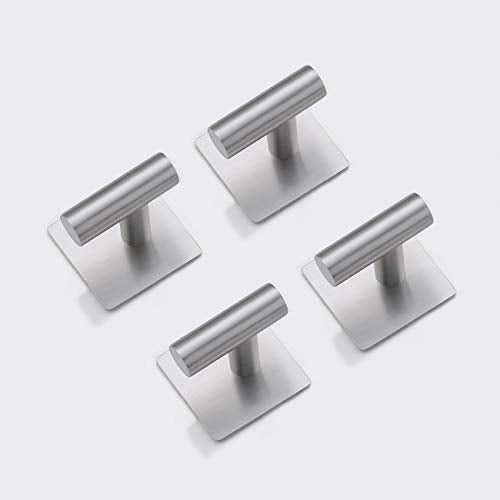 Adhesive Towel Hook 4 Pack, Bathroom Wall Hooks, Sticky Coat Hooks for Hanging, Closet, Robe Hook SUS304 Stainless Steel Brushed, BTH7204-2-P4