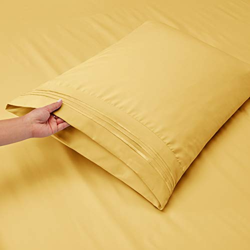 Hearth & Harbor Twin Size Sheets - 3 Piece Bed Sheet Set, Hotel Luxury Double Brushed Bed Sheets - Extra Soft Bedding Sheets & Pillowcases, Twin, Mellow Yellow - color: Mellow Yellow, size: Twin