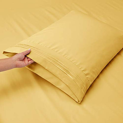 Hearth & Harbor Twin Size Sheets - 3 Piece Bed Sheet Set, Hotel Luxury Double Brushed Bed Sheets - Extra Soft Bedding Sheets & Pillowcases, Twin, Mellow Yellow - color: Mellow Yellow, size: Twin