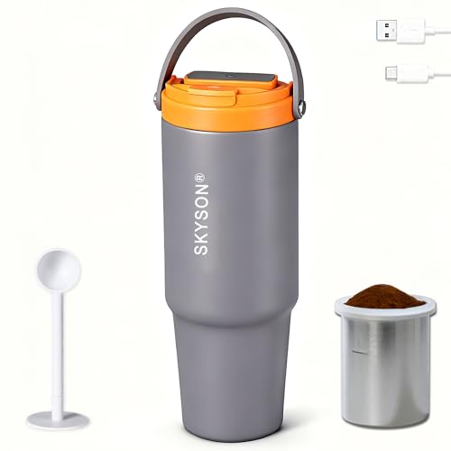 minkah Fast Extraction Mini Electric Coffee Maker - Portable Filter Coffee Brewer for Travel,Insulated Stainless Steel Tumbler,30 oz Reusable Iced Coffee Cup Machine,Hot Coffee Mug with Lid (Grey) - color: Gray, size: 30 Ounces