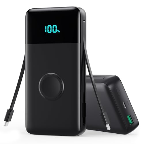 AONIMI Portable Charger 40800mAh Power Bank with 2 Built in Cables and Apple-Watch Charger, 25W PD Fast Charging USB C Battery Pack, 5 Output 2 Input Phone Charger for iPhone 17/16/15,Android - color: Black, size: 40800mAh