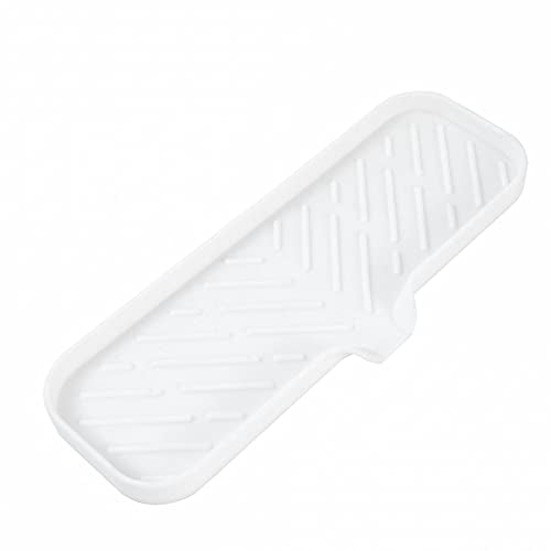 MicoYang Silicone Soap Dish with Drain Spout — Self-Draining Double Sink Organizer Tray for Kitchen & Bathroom, Dispensers, Sponges & Soap Holder, Non-Slip & Dishwasher Safe, White (Large, 12"×4") - color: White, size: L(12"×4")