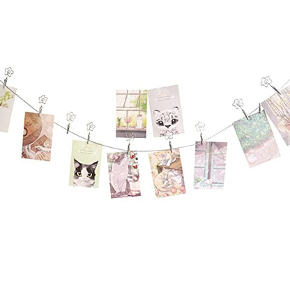 Multi-Purpose Steel Wall Hanging Photo Display Cable Wire Rod with 12 Adjustable Clips for Hanging Photos Notes Postcard and Artworks (Flower) - size: Flower