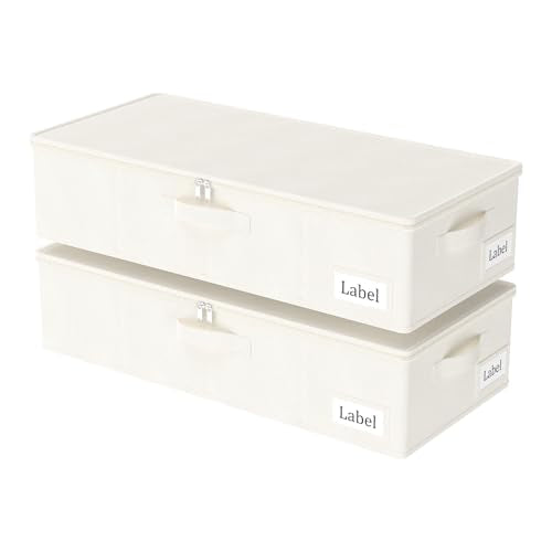 Yawinhe Underbed Bags, Storage Containers Bags with Lid, Foldable Blanket Bins, with Sturdy Zipper und Label Holders, for Clothing, 23.6''Lx11.8''Wx6''H, 2 Pack, Beige - color: Beige, size: 23.6x11.8x6in/2-Pack