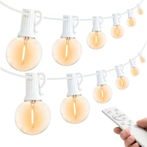 G40 Outdoor String Lights 150FT with 150+6 Bulbs 2200K Warm White, Remote & Dimmer, Patio Lights with 3 Light Modes & Timing, Outdoor lights for Patio bistro Backyard Gazebo Pergola Wedding Café - color: White-2200K, size: G40 150FT Remote
