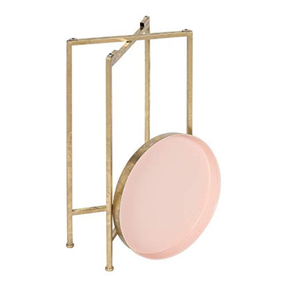 Kate and Laurel Celia Round Metal Foldable Tray Accent Table, Pink with Gold Base - color: Gold/Pink