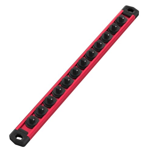 WORKPRO Magnetic Socket Organizer, 1/4-Inch Drive Aluminum Alloy Socket Rail, Heavy Duty Socket Holder, Socket Rack Kit 1/4-Inch x 12 Clips (Red) - color: Red, size: 1/4" DR
