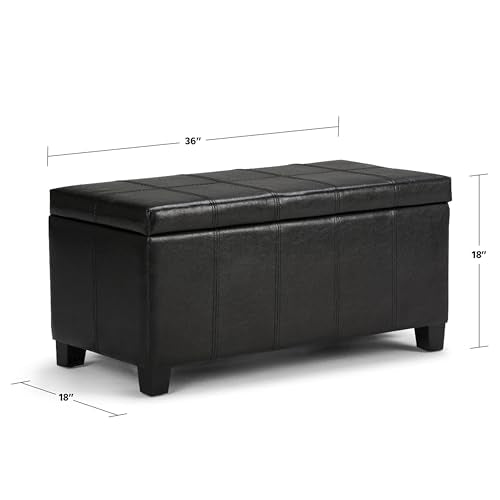 SIMPLIHOME Dover Storage Ottoman Bench - 36 inch Wide Upholstered Vegan Leather Rectangular Lift-Top Ottoman in Midnight Black, Contemporary Bench for Living Room with Safety Hinges - color: Midnight Black