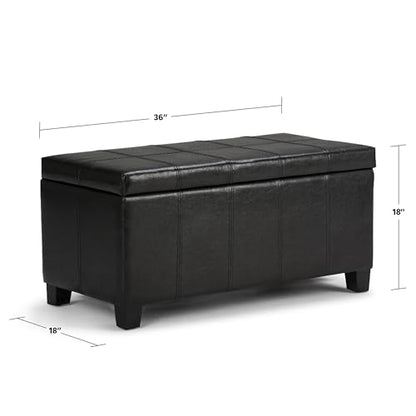 SIMPLIHOME Dover Storage Ottoman Bench - 36 inch Wide Upholstered Vegan Leather Rectangular Lift-Top Ottoman in Midnight Black, Contemporary Bench for Living Room with Safety Hinges - color: Midnight Black