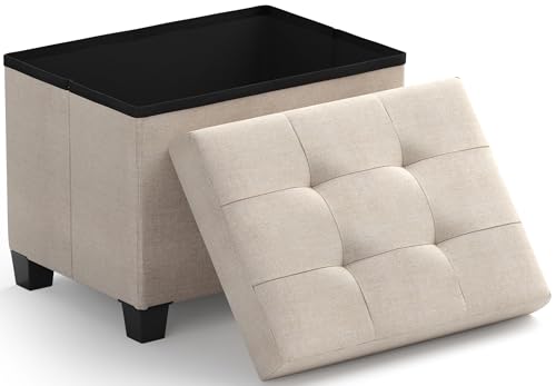 Ornavo Home Storage Ottoman Small Rectangle Ottoman with Legs, Foot Rest Stool Seat, Load up to 600 LB, for Living Room, Bedroom, Home Office, Dorm - 12 x 16 x 12, Beige - color: Beige, size: 16"D x 12"W x 12"H