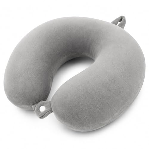 RAINFLOW Neck Pillow for Airplane Sleeping – Memory Foam Travel Pillow with Neck & Head Support, U-Shaped Design for Long Flights, Portable Adult Neck Support Pillow with Washable Cover (Grey)