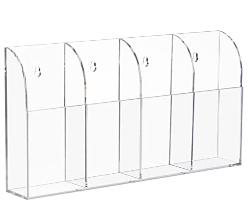 HBlife Acrylic Remote Holder Organizer, Clear TV Remote Control Wall Mount Caddy for Bedside, 4 Compartments - style: 4 Compartment