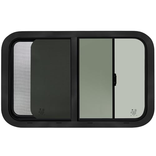 NOVINO Cargo Trailer Windows,48" Wx22 H RV Windows for Cargo Trailer/Camper/Travel Trailer with Trim Ring,Horizontal Sliding Replacement Fit 15/16" or 1-3/8" Thick Wall,Allow Error 1/16”,DOT Approved - size: 48"W x 22"H