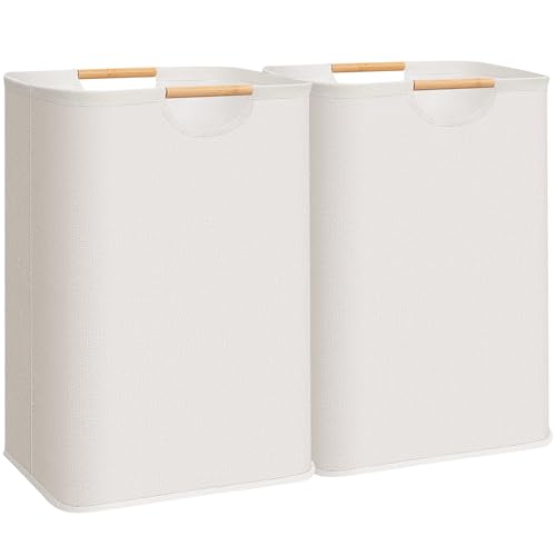 STORAGE MANIAC 2-Pack Large Laundry Hamper, 80L (21.1 Gal) Collapsible Laundry Basket with Bamboo Handles, Freestanding Waterproof Clothes Hamper for Laundry Room, Bedroom, Dorm, Towels, Beige - color: Beige, size: 85L x 2