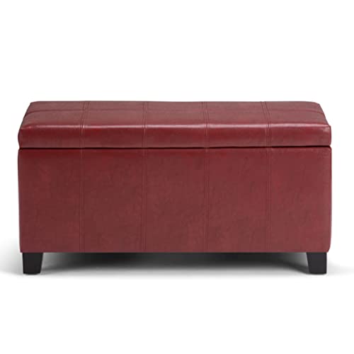 SIMPLIHOME Dover Storage Ottoman Bench - 36 inch Wide Upholstered Vegan Leather Rectangular Lift-Top Ottoman in Radicchio Red, Contemporary Bench for Living Room with Safety Hinges - color: Radicchio Red