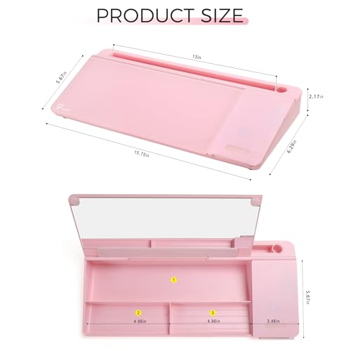 TOWON Desktop Glass Whiteboard with Charger Pad, Small Desk Whiteboard - Glass Dry Erase White Board- Desk Computer Buddy with Storage, Mirror and Charging Station, Pink, 17 x 6 in - color: Pink Charger