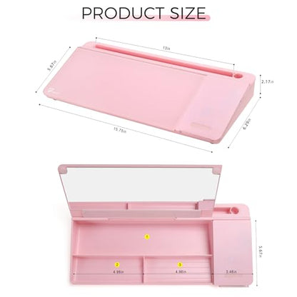 TOWON Desktop Glass Whiteboard with Charger Pad, Small Desk Whiteboard - Glass Dry Erase White Board- Desk Computer Buddy with Storage, Mirror and Charging Station, Pink, 17 x 6 in - color: Pink Charger