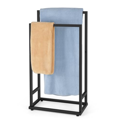 Freestanding Towel Racks 2 Tier Small Towel Holder Stand for Bathroom Matte Black Stainless Steel Industrial Towel Drying Rack for Hand Towels Blanket - color: Black