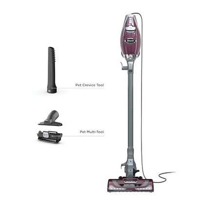 Shark Rocket Pet Plus | Corded Stick Vacuum Cleaner for Carpet, Rugs & Hard Floors | Lightweight Hand Vacuum for Pet Hair | LED Headlights | XL Dust Cup | 2 Attachments | Bordeaux/Silver | HV322 - style: Rocket Deluxe w/ headlights