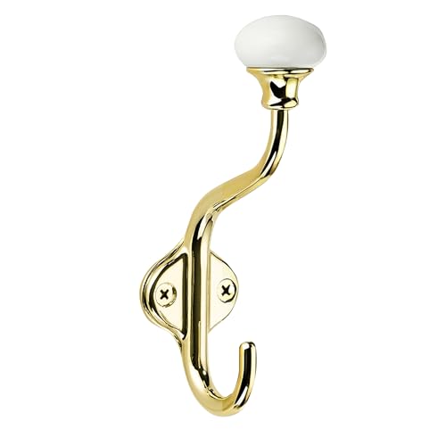 CHIVS Coat Hooks- 5 Pack Gold Brushed Wall Hooks, Ceramic Coat Hooks, Decorative Wall Mounted Towel Hanger, zinc Double Prong Hook for Hanging Clothes, Keys, Hats, Backpacks - color: Gold Brushed