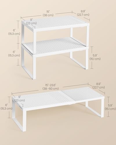 SONGMICS Spice Rack, Expandable Kitchen Countertop Shelf, Small Cupboard Organizer, Metal, Space-Saving Tabletop Shelf, Matte White UKCS007W01 - color: Matte White, size: Set of 1