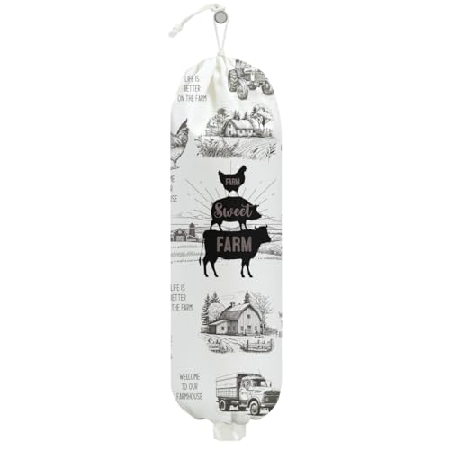 Rustic Sweet Farm Animals Plastic Bag Holder for Kitchen Essentials, Wall Mount Grocery Bag Holder for Plastic Bags, Cow Pig Chicken Reusable Grocery Bags Storage Dispenser for Home Kitchen Farmhouse - color: Farmhouse Decor