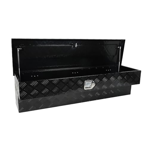 48 Inch Side Mount Tool Box Aluminum Black Pickup Truck Bed Storage, Waterproof Side Truck Box with Lock and Key for RVs, ATVs, Trailer & Truck (48"x8"x12.5") - color: Black, size: 48"x 8"x 12.5"