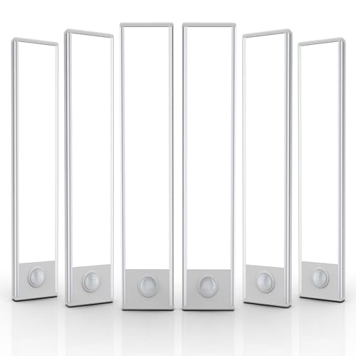 6 Pack Under Cabinet Lighting Wireless, 32 LED Rechargeable Battery Motion Sensor Light Indoor, Stick On Magnetic Closet Lights, Under Counter Lights for Kitchen, Stairs, White 8 in - color: White Light, size: 8 inch