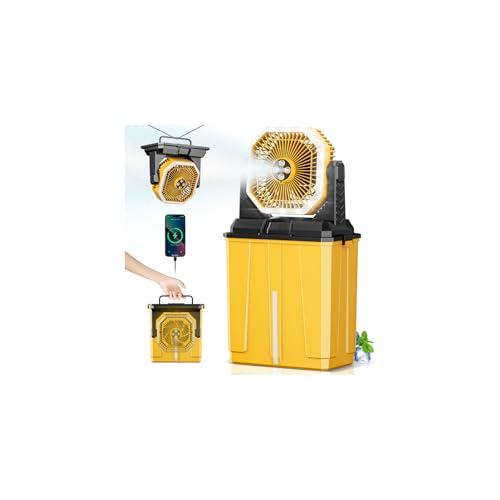 Orteen Portable Misting Fan, 24000mAh Rechargeable Outdoor Cooler, Battery Operated Personal Fan with3 Speeds & 8L Bucket for Patio, Camping,Hiking, Backyard, Travel, Desk,Pool, Beach, Yellow - color: 24000mAh-Yellow