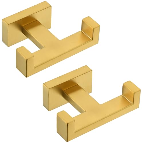 Angle Simple Double Towel Hook Brushed Dark Gold 2 PCS, SUS304 Stainless Steel Bathroom Hand Towel Holder, Double Robe Hook for Wall - color: Brushed Dark Gold, size: 2 Pack
