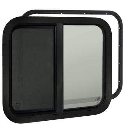 Cargo Trailer Windows,24" W x 20" H RV Windows for Cargo Trailer/Camper/Travel Trailer with Trim Ring,Horizontal Sliding Replacement Fit 15/16" or 1-3/8" Thick Wall,Allow Error 1/16”,DOT Approved - size: 24"W x 20"H