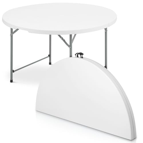 OS MOTOR 4.5ft Round Folding Table with Carry Handle, Portable Heavy Duty Plastic Utility Table with Steel Legs for Party, Wedding, Camping, Indoor, Outdoor Event, 54 Inch, White - color: White, size: 54" Diameter