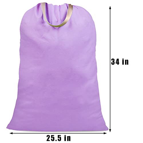 Cotton Canvas Laundry Bag with Handles & Drawstring Straps, Heavy Duty Extra Large Laundry Bags for Laundromat and Household, 25.5x34 Inch, Purple - color: Purple